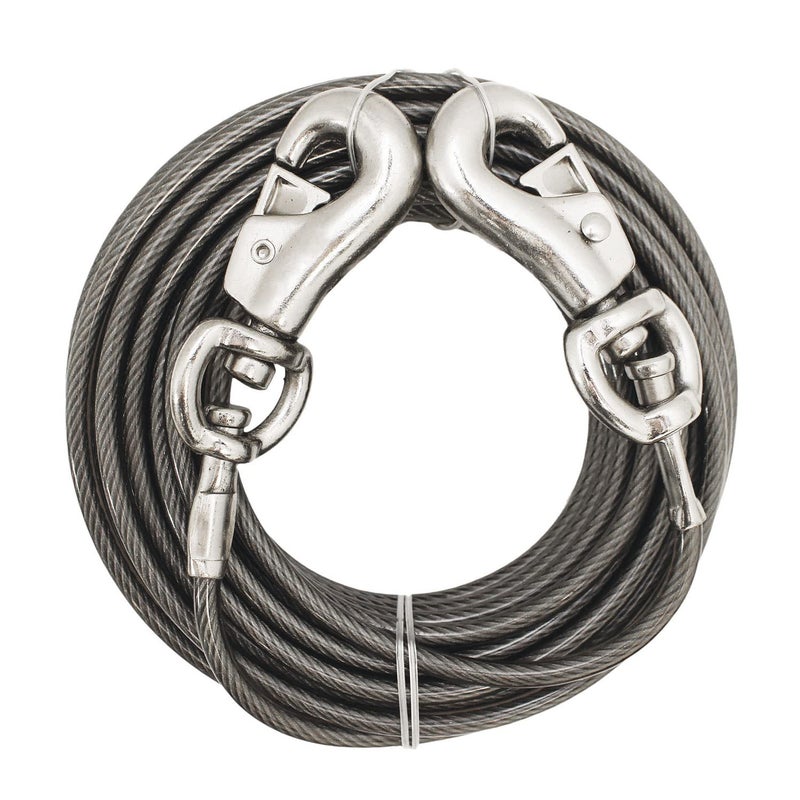 Boss Pet Products Prestige Super Beast XXL 40 Foot Heavy Duty Dog Tie Out Leash with Vinyl Coated Cable and Twin Swivel Snaps for Dogs Up to 250 Pounds, Grey - Image 1